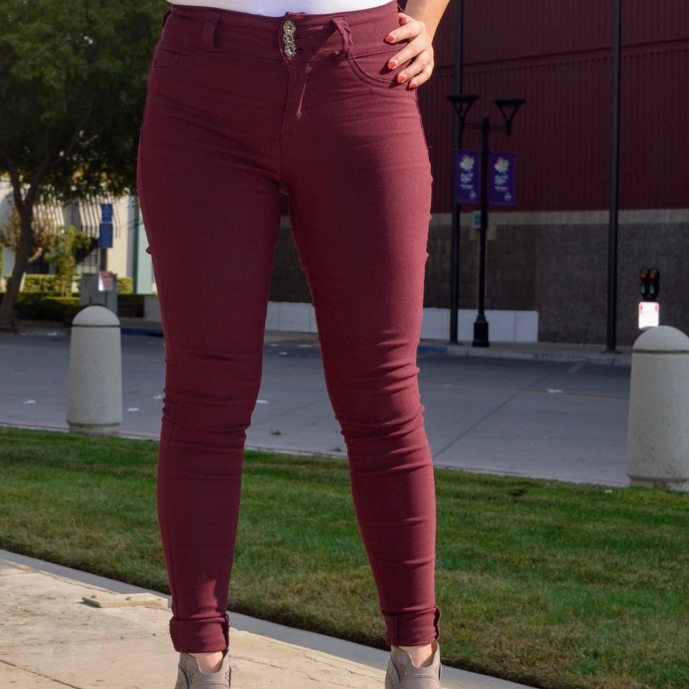 Burgundy High Rise Skinny Pants